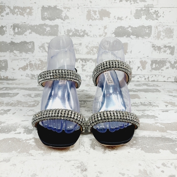 NEW Badgley Mischka Sade Black Rhinestone Heeled Summer Sandals A940 - Picture 6 of 11